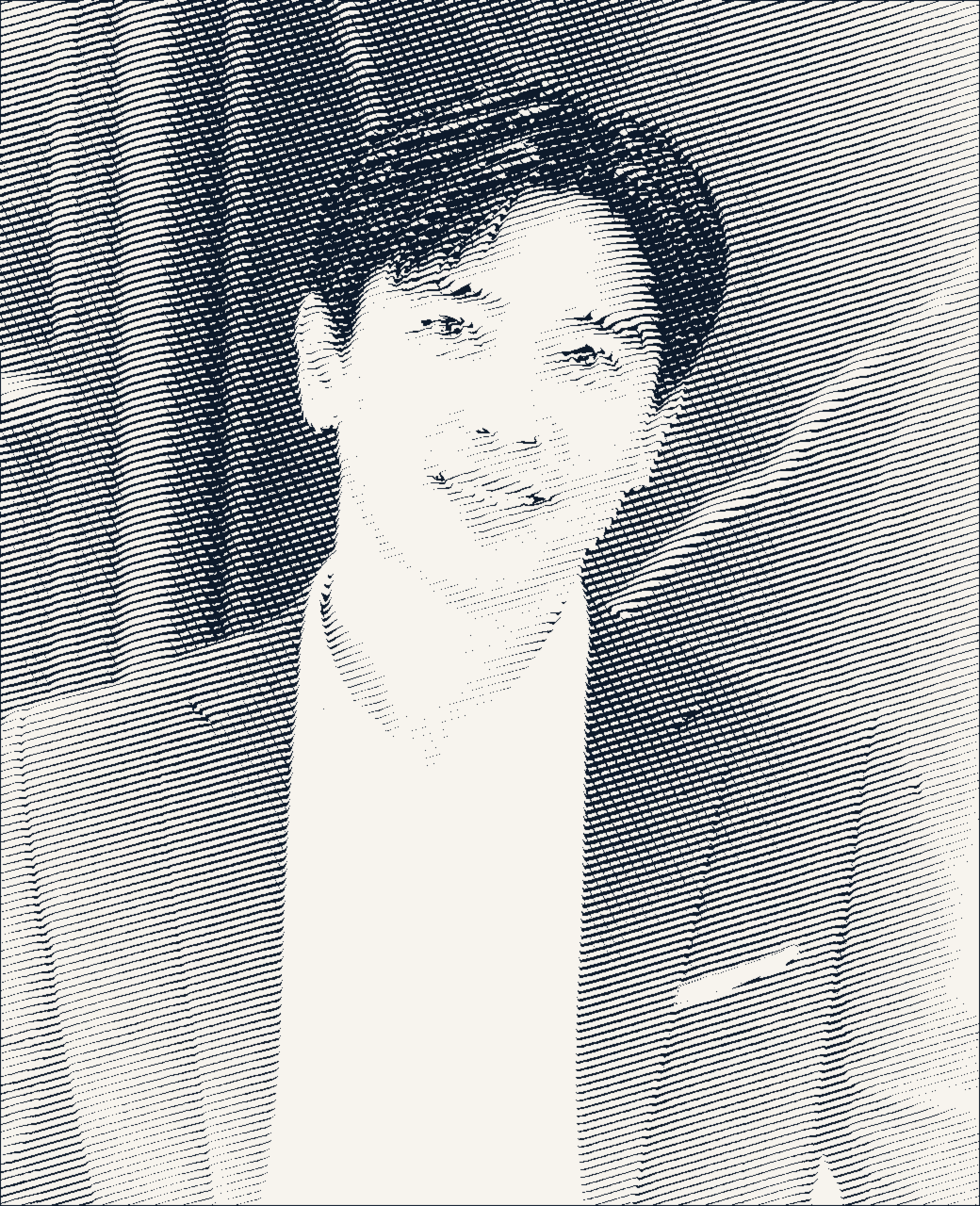 Ivan Teh, engraved line portrait